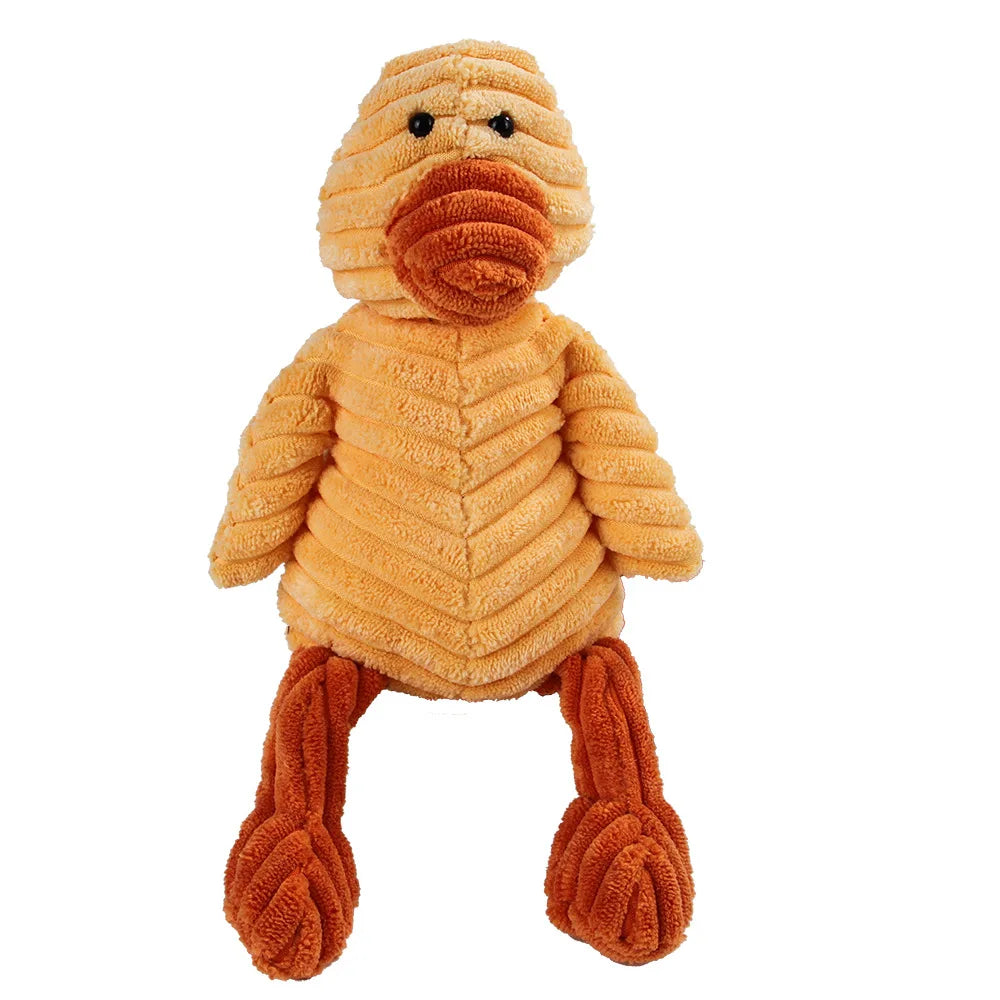 Corduroy plush squeaking dog chew toy in animal shapes