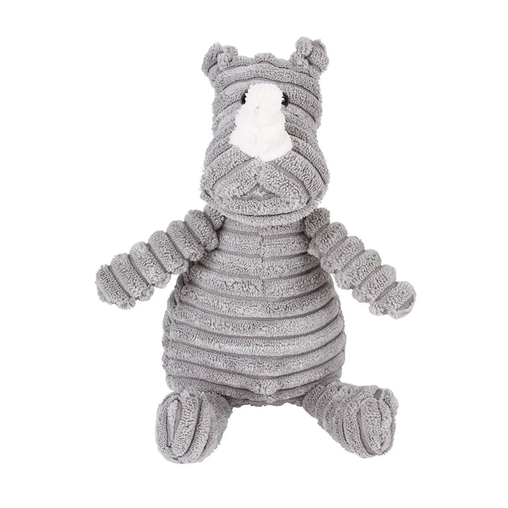 Corduroy plush squeaking dog chew toy in animal shapes