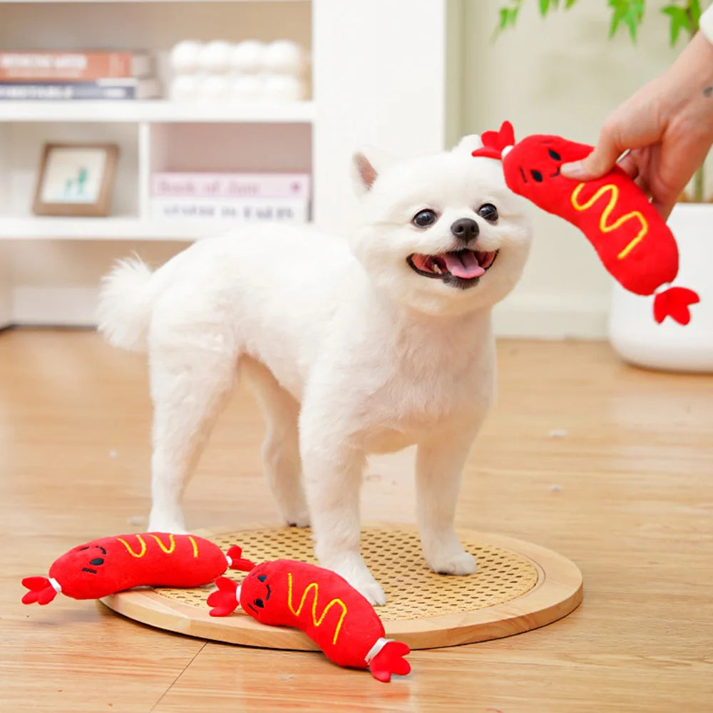 Hot dog plush squeaky dog toy