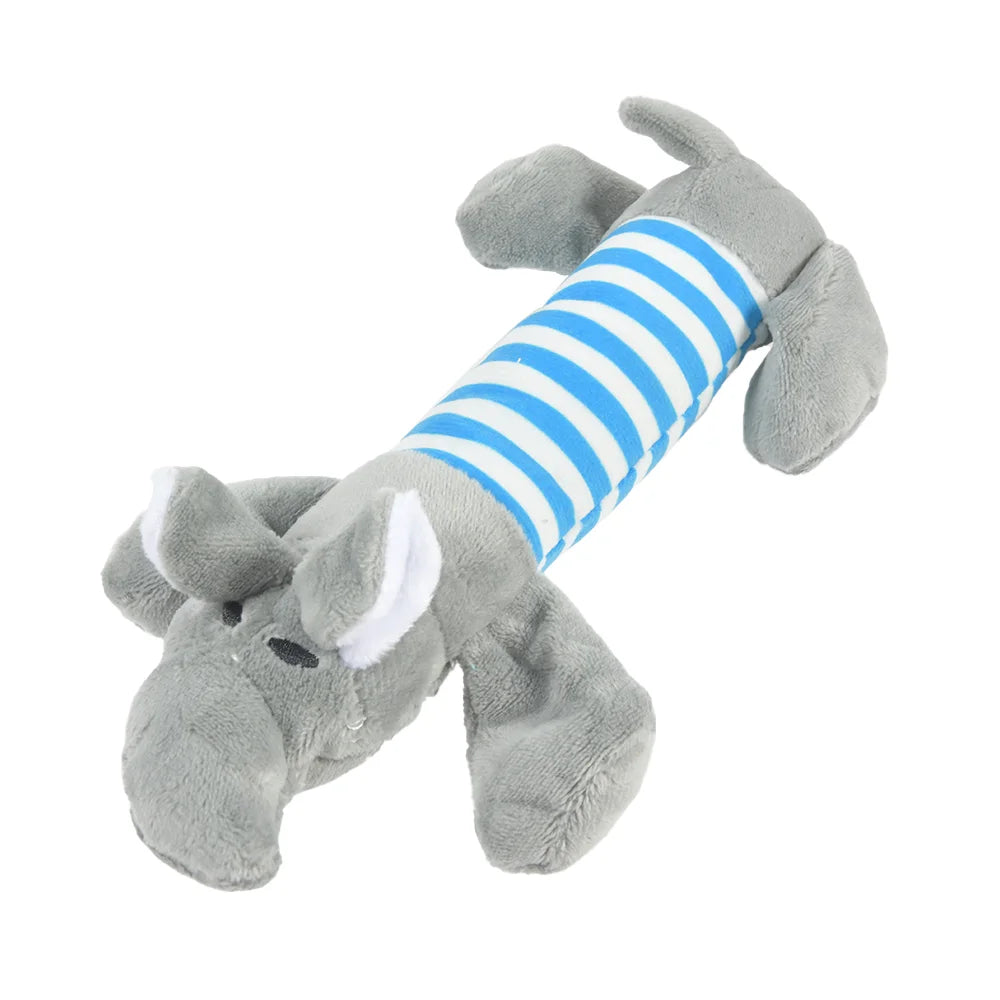 Plush squeaky animal and dinosaur shaped dog toys