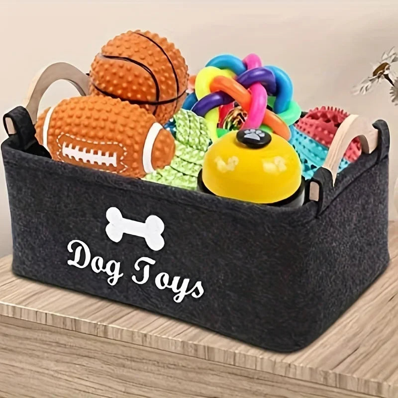 Felt dog toy storage box, pet toy organiser basket with handles