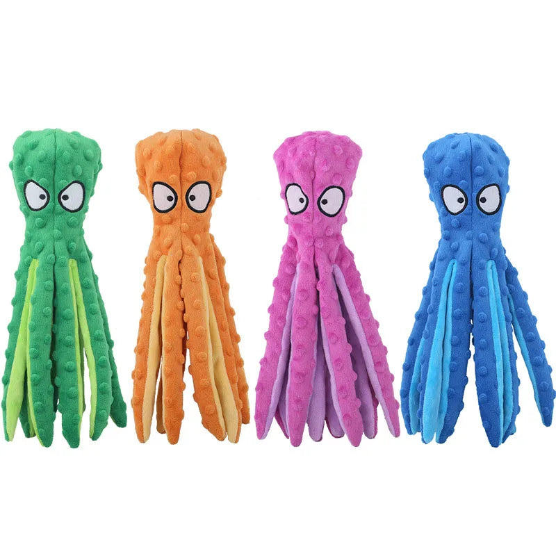 Interactive octopus plush toy, squeaky teething chew toy for all types of dogs