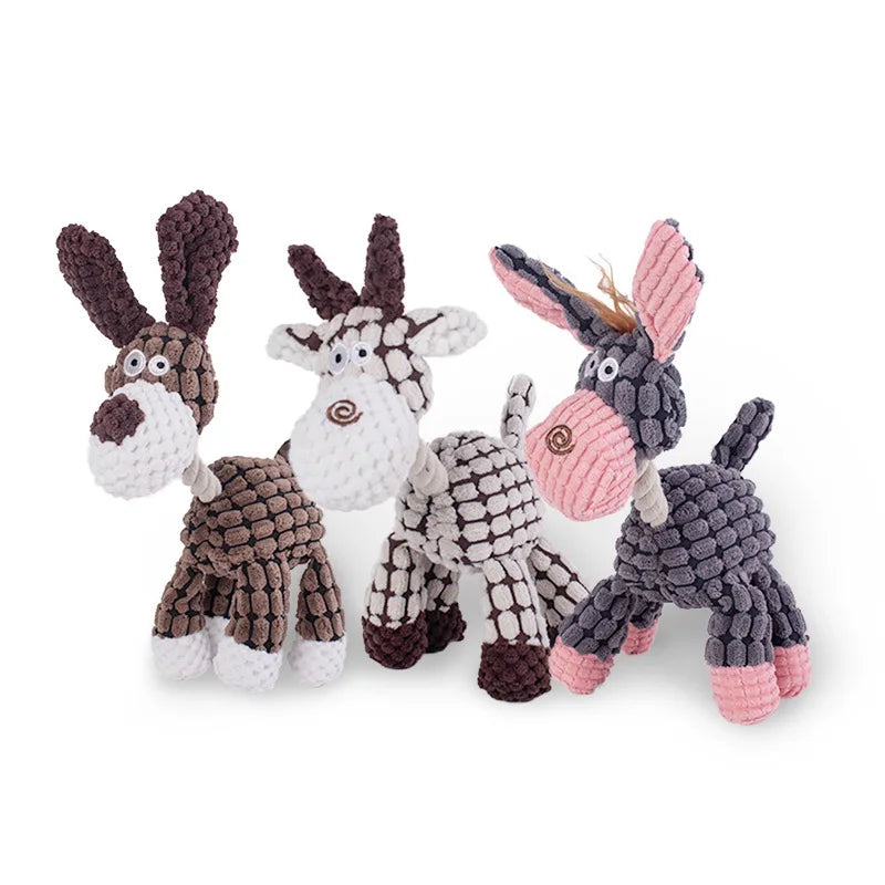 Plush animal dog squeaky toy, bite resistant corduroy chew toy for all types of dogs