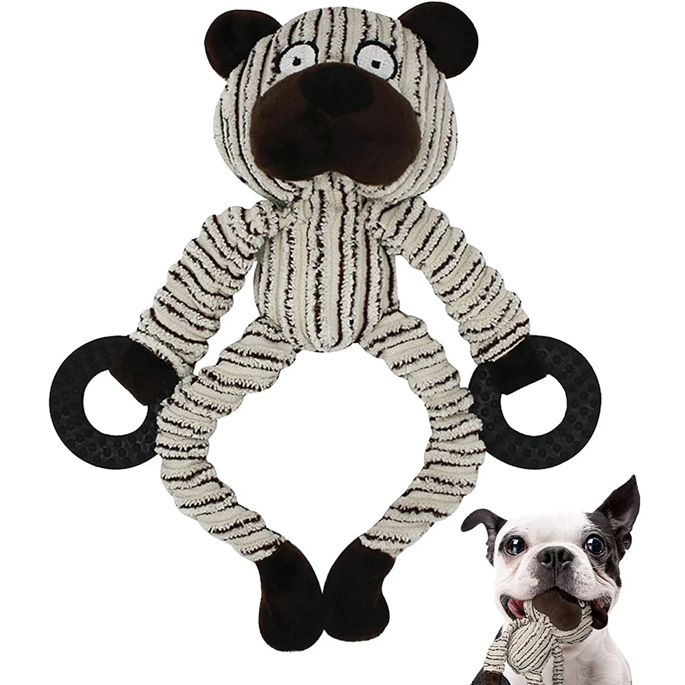 Monkey shaped dog toy with squeaker