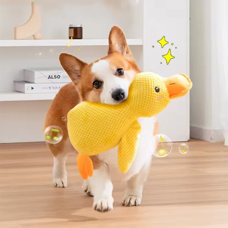 Plush squeaky duck dog toy, soft comfort and interactive play
