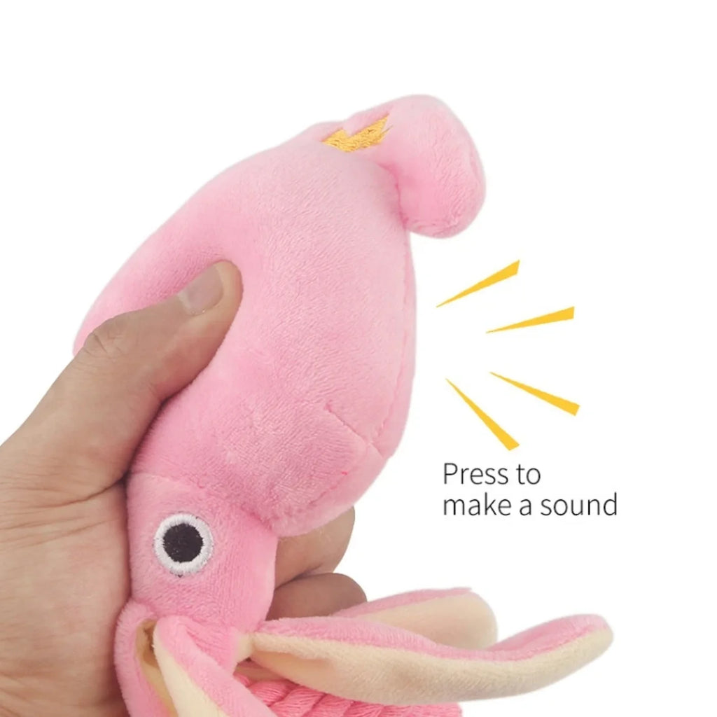 Squid shaped dog toy with squeaker