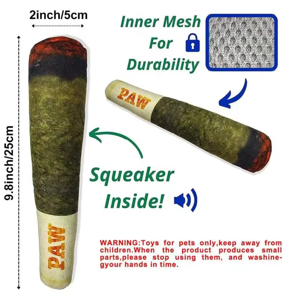 Funny stick shaped dog chew toy, durable plush squeaky toy for all types of dogs