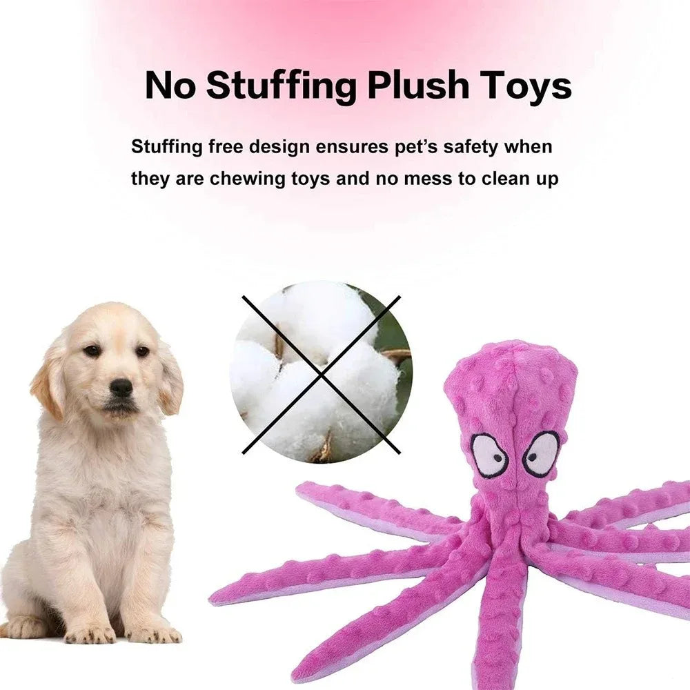 Interactive octopus plush toy, squeaky teething chew toy for all types of dogs