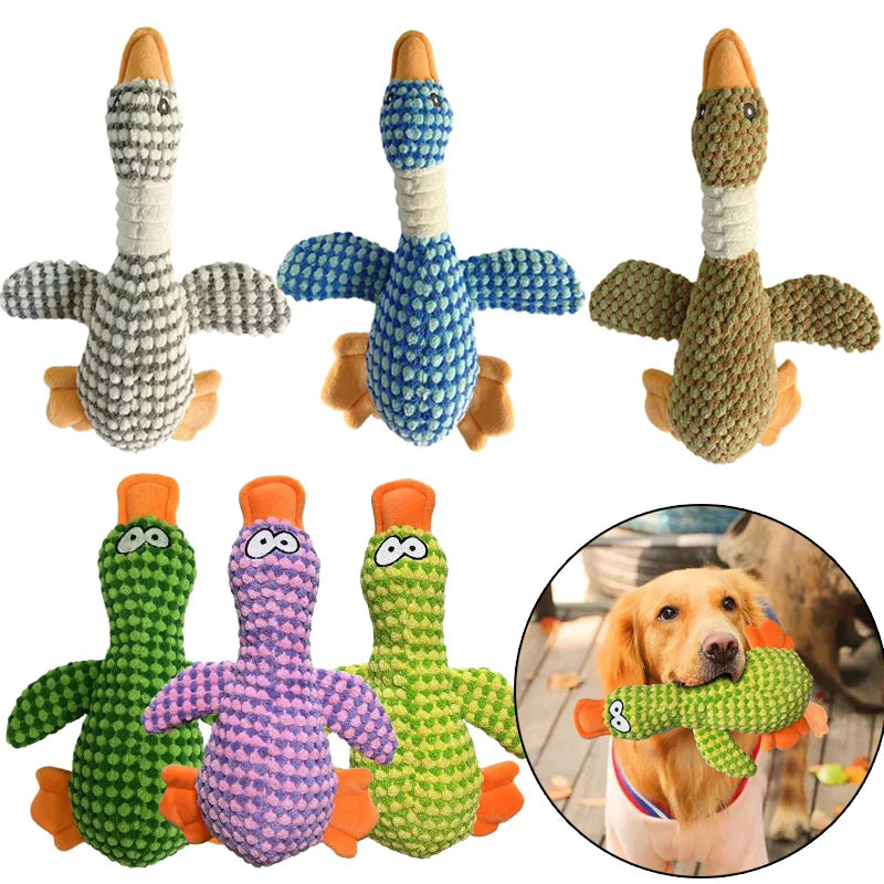 Plush duck squeaky dog toy, soft chew and interactive play toy