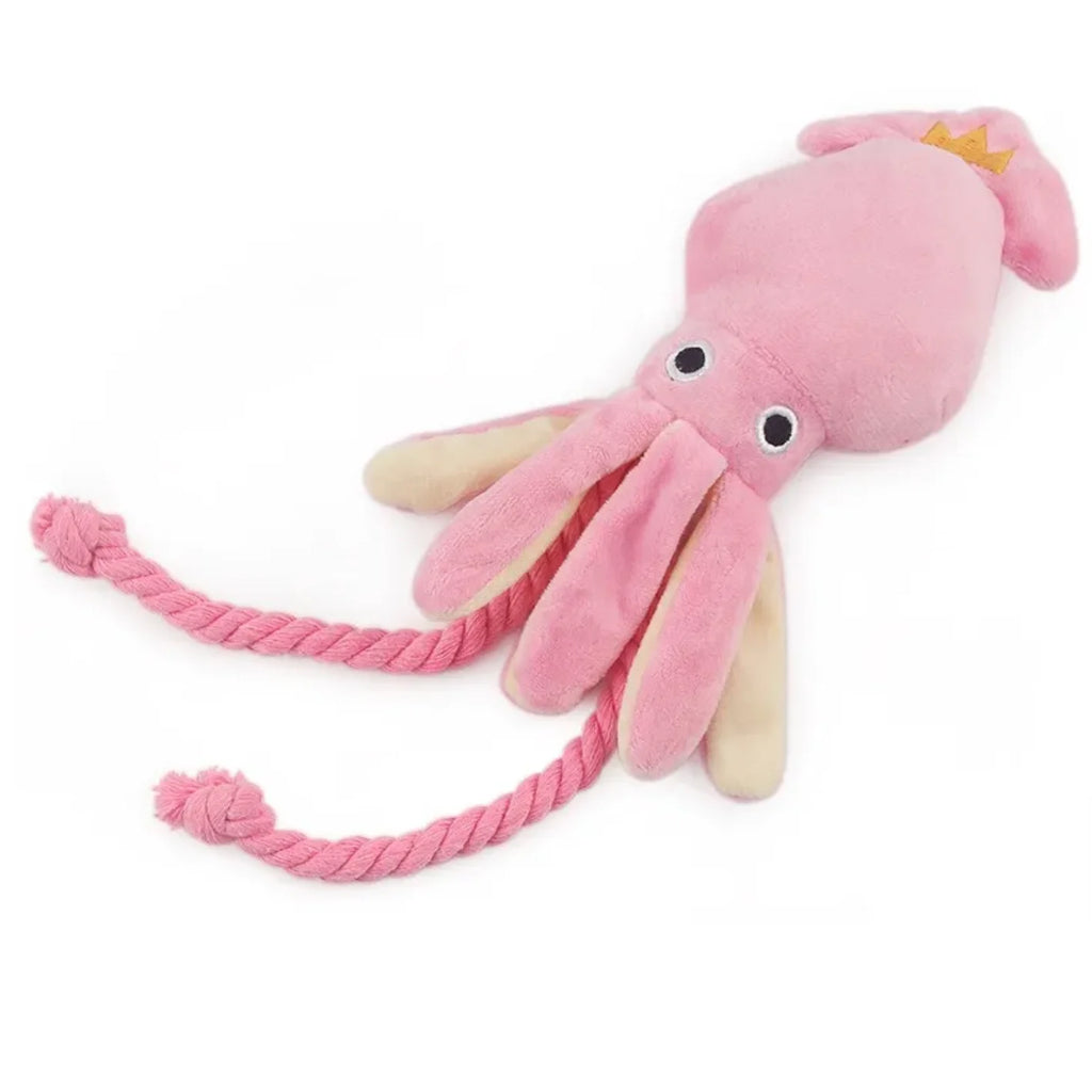 Squid shaped dog toy with squeaker