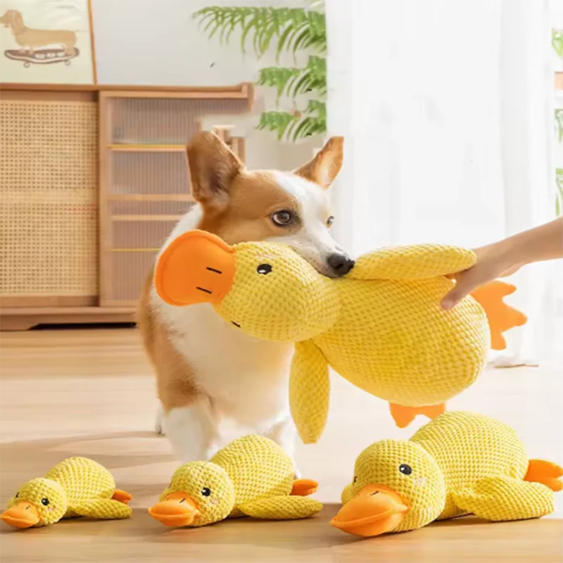 Plush squeaky duck dog toy, soft comfort and interactive play