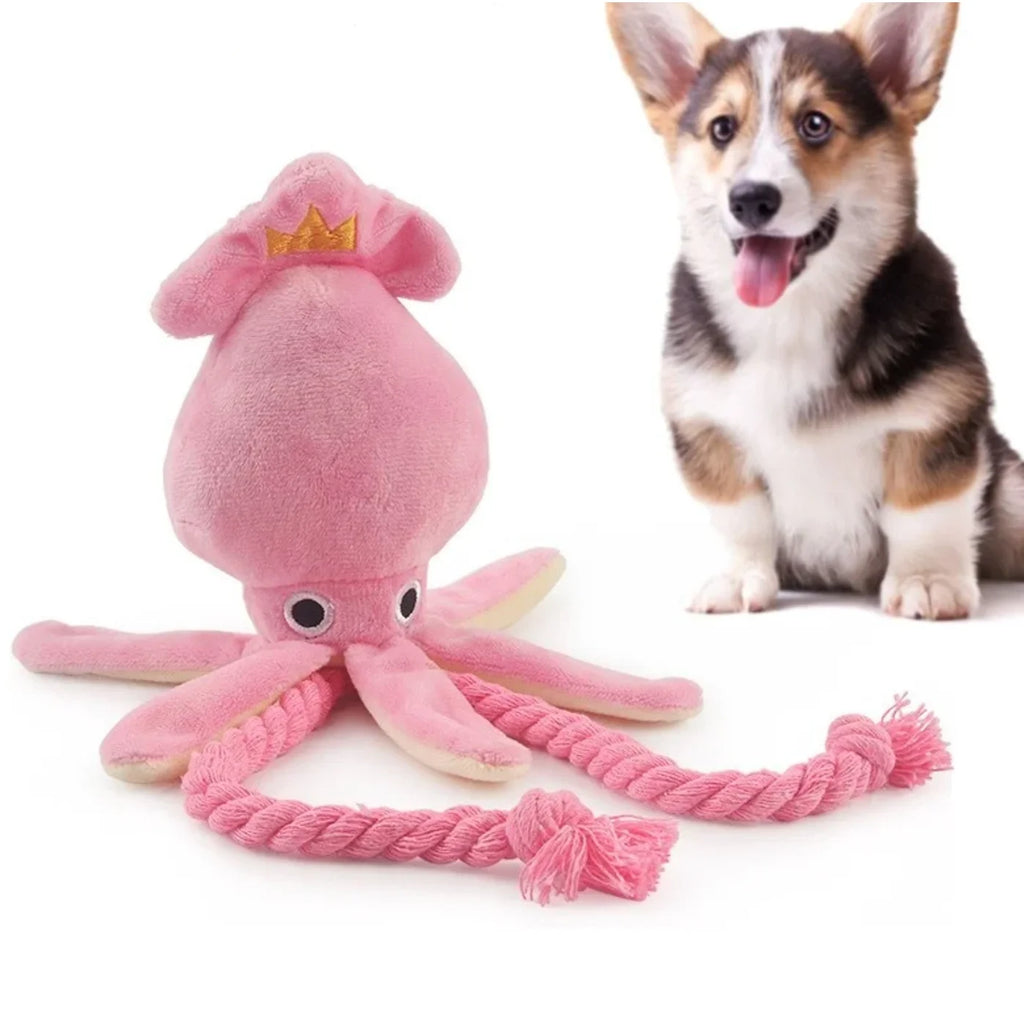 Squid shaped dog toy with squeaker