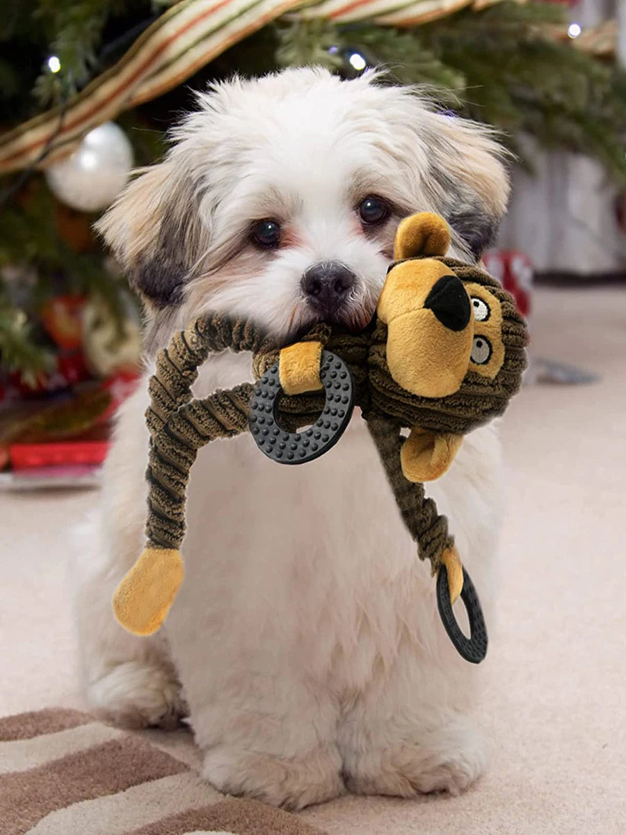 Monkey shaped dog toy with squeaker