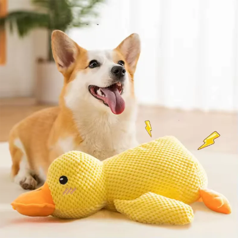 Plush squeaky duck dog toy, soft comfort and interactive play