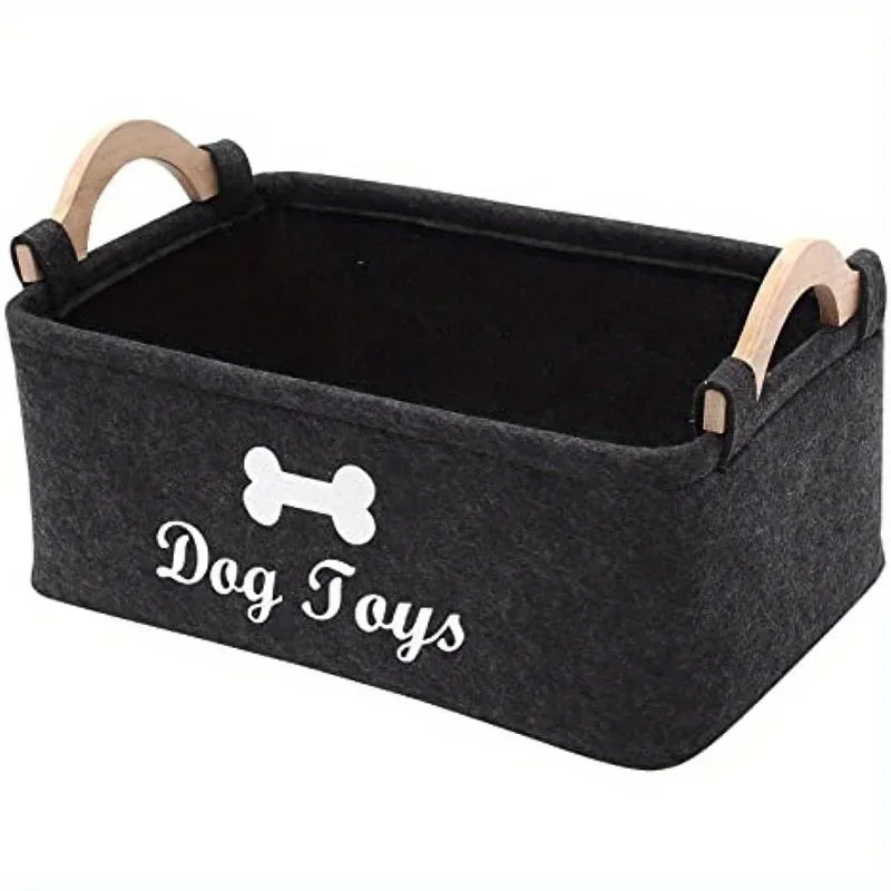 Felt dog toy storage box, pet toy organiser basket with handles