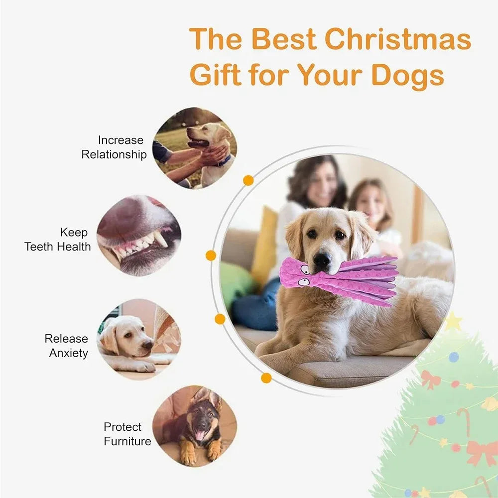 Interactive octopus plush toy, squeaky teething chew toy for all types of dogs