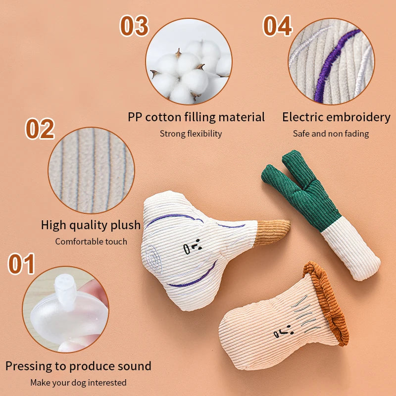 Vegetable shaped plush dog squeaky chew toy