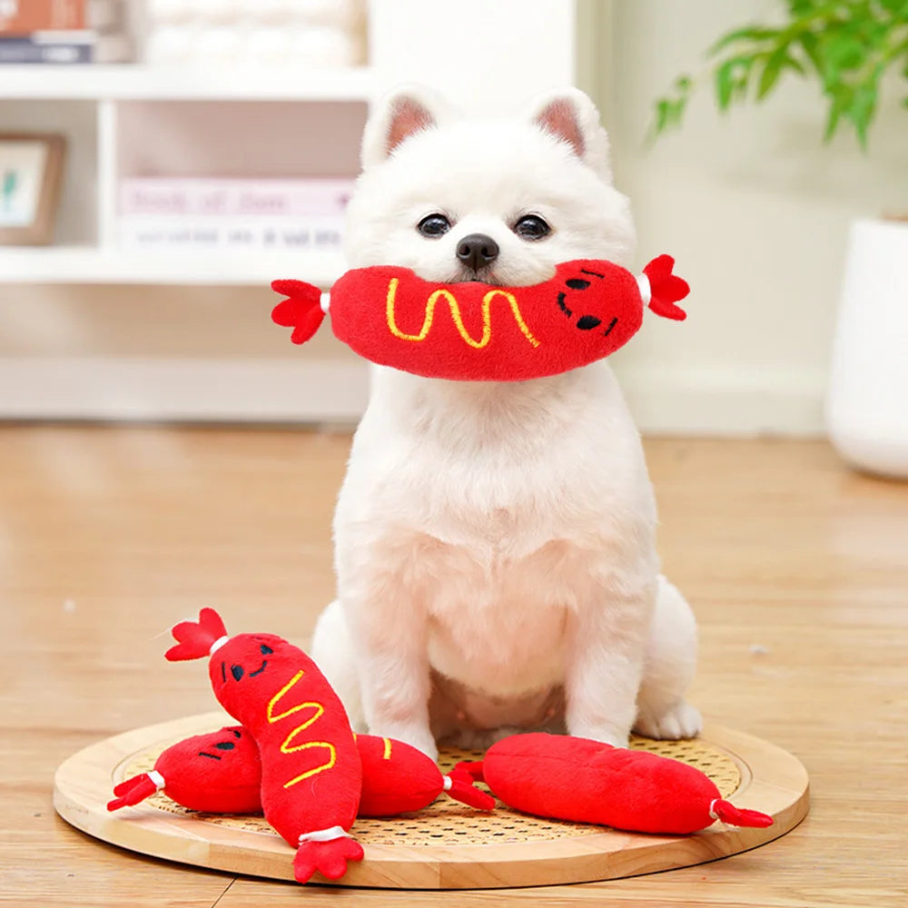 Hot dog plush squeaky dog toy
