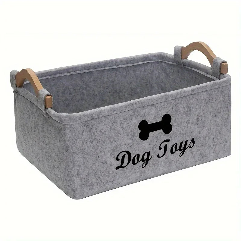 Felt dog toy storage box, pet toy organiser basket with handles
