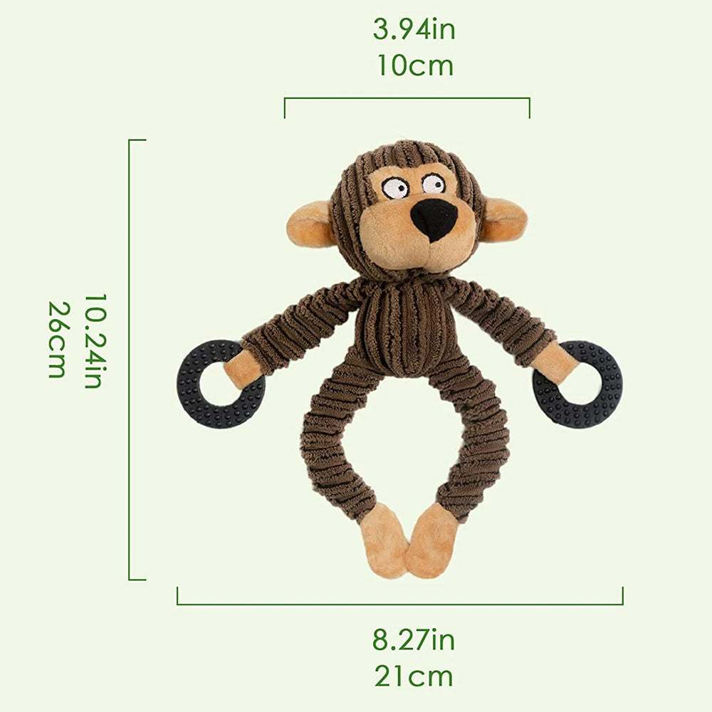 Monkey shaped dog toy with squeaker
