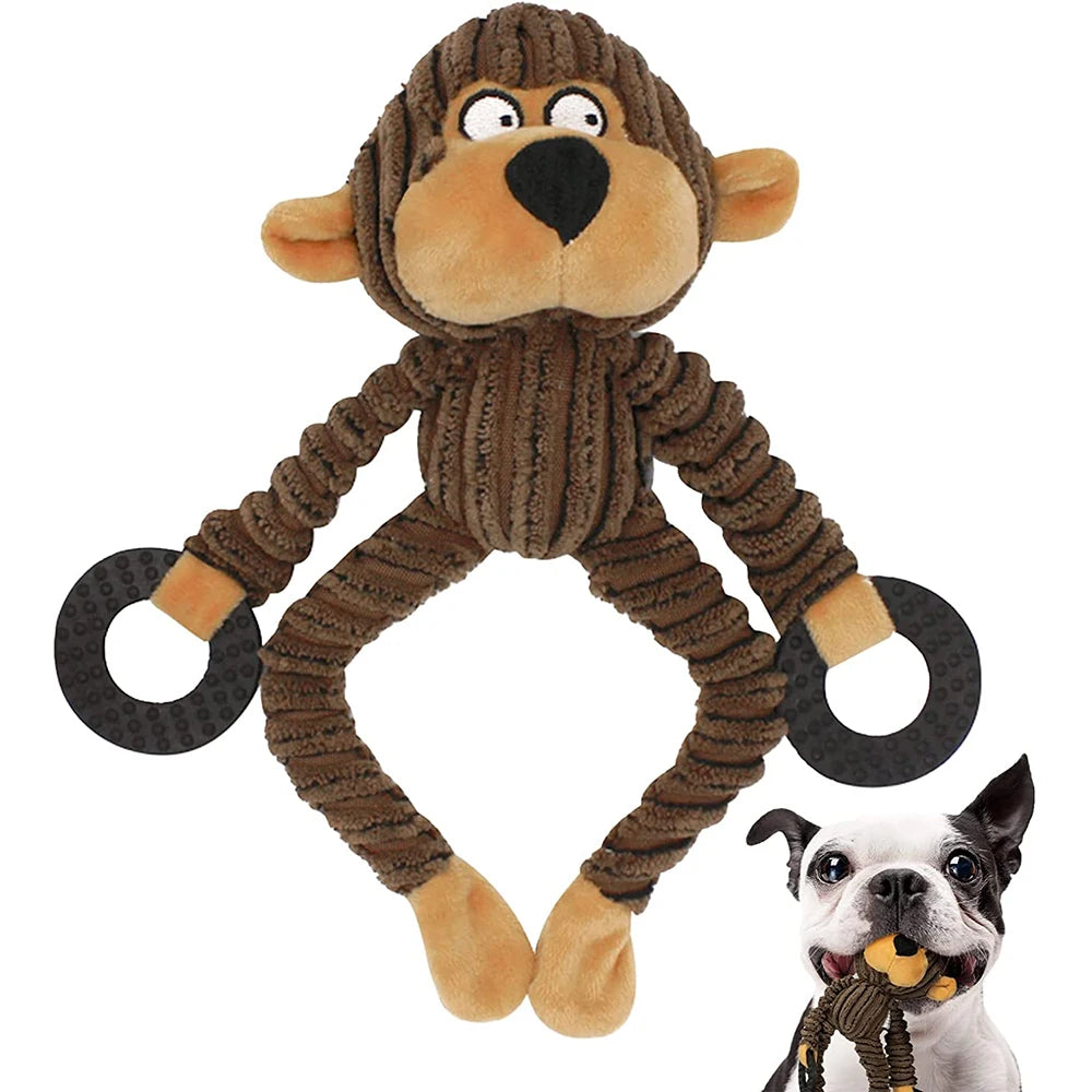 Monkey shaped dog toy with squeaker