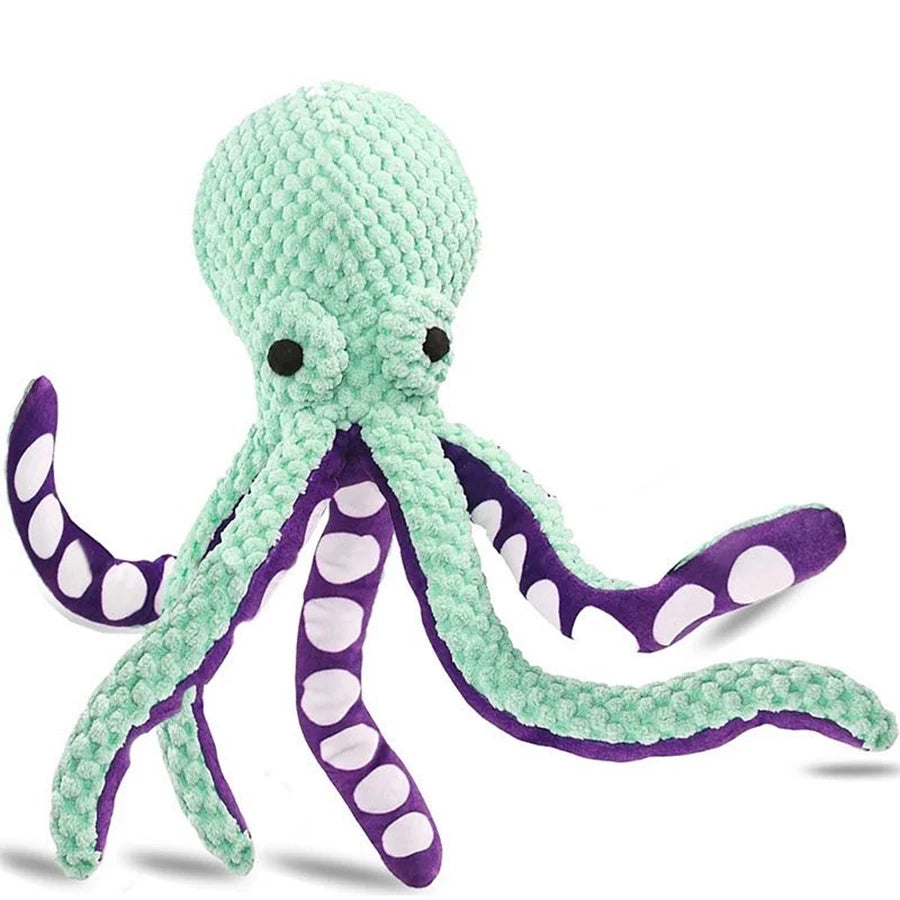 Plush octopus squeaky dog toy, soft interactive chew and comfort toy