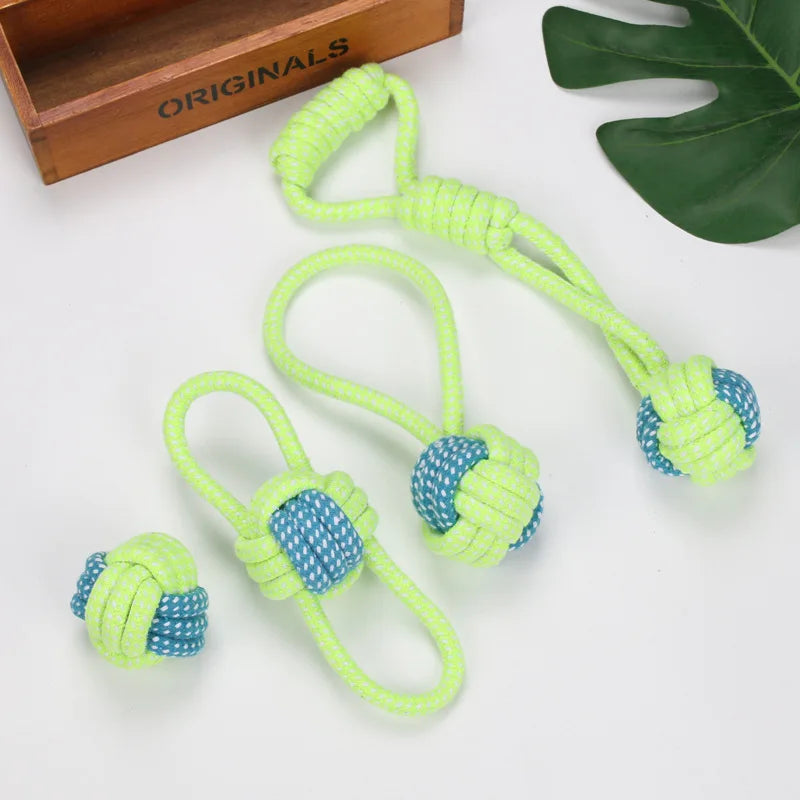 Interactive cotton rope dog toy, chew, tug and play