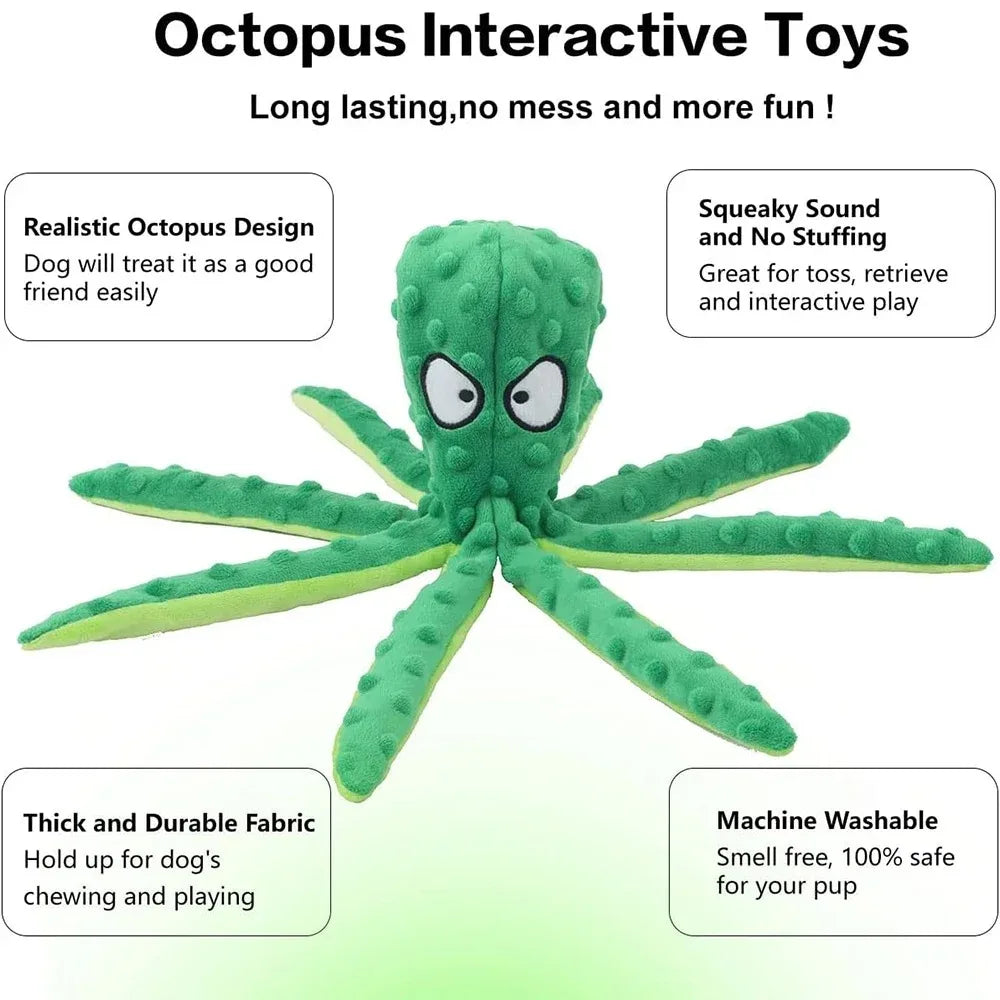 Interactive octopus plush toy, squeaky teething chew toy for all types of dogs