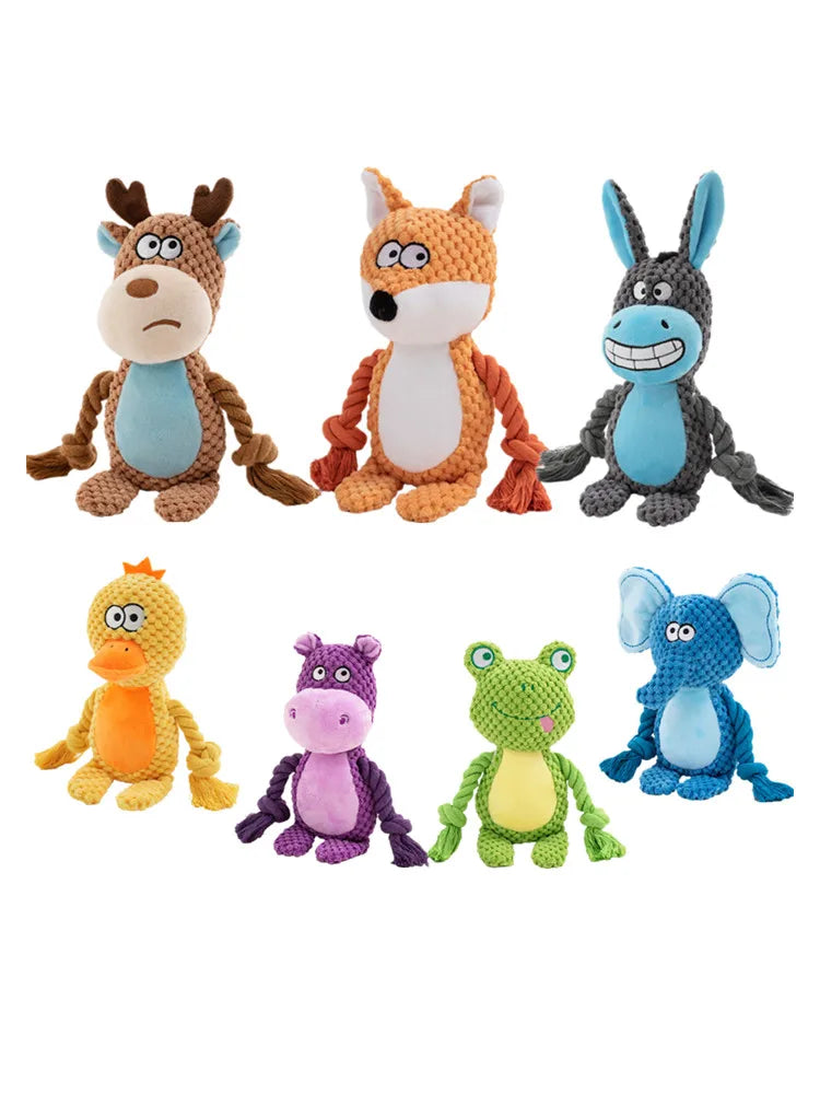 Durable plush dog chew toy with squeaker, bite resistant interactive toy