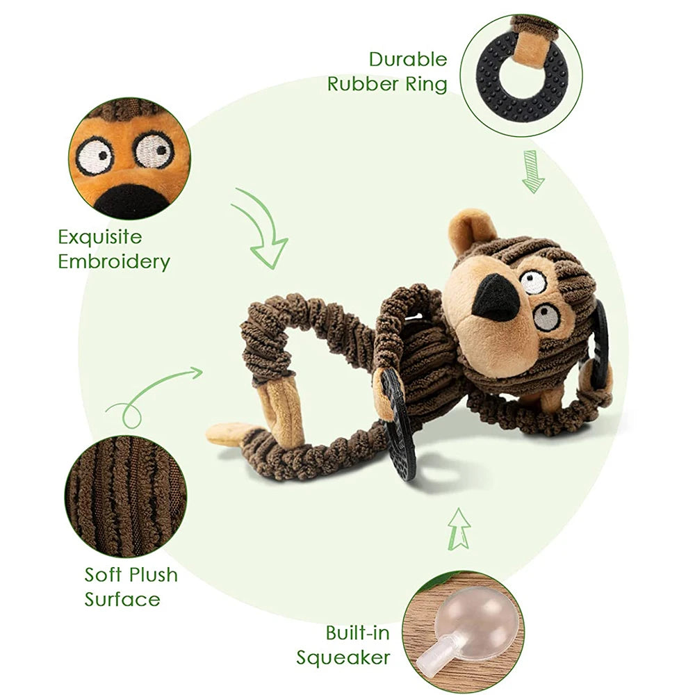 Monkey shaped dog toy with squeaker