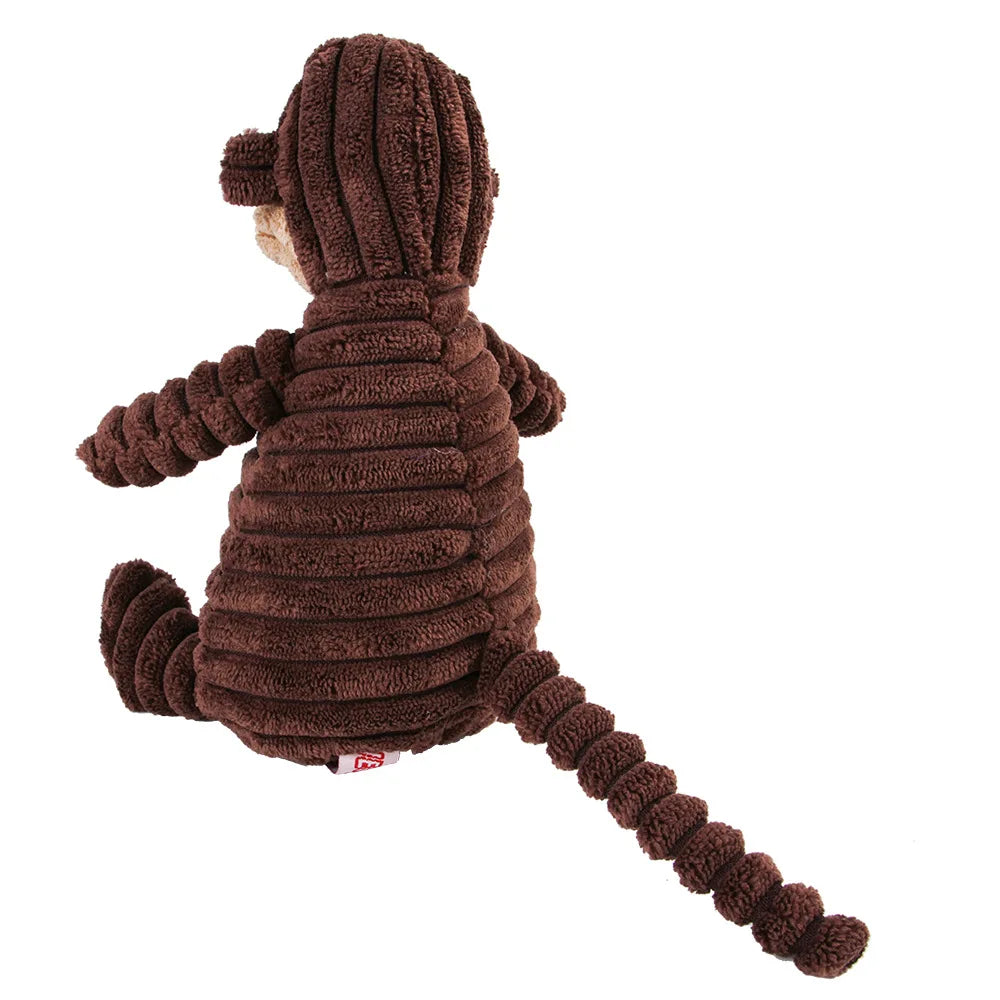 Corduroy plush squeaking dog chew toy in animal shapes
